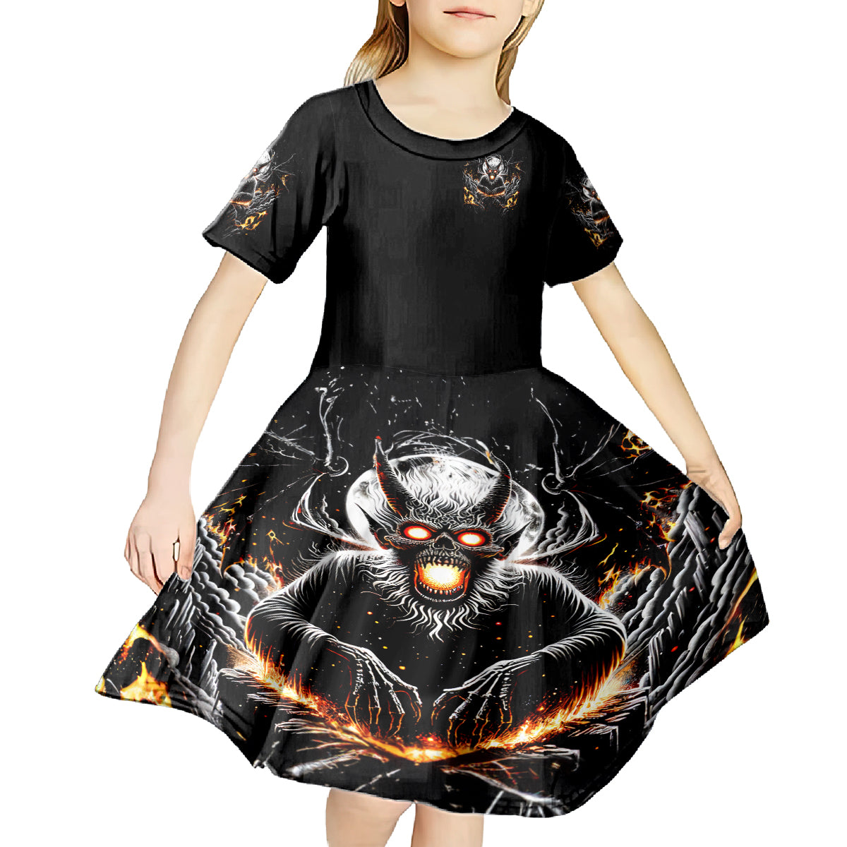 Demon Skull Kid Short Sleeve Dress One Day I Gonna Say Fuck It All - Wonder Print Shop