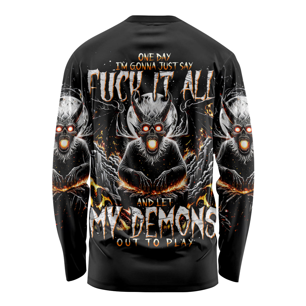 Demon Skull Long Sleeve Shirt One Day I Gonna Say Fuck It All - Wonder Print Shop
