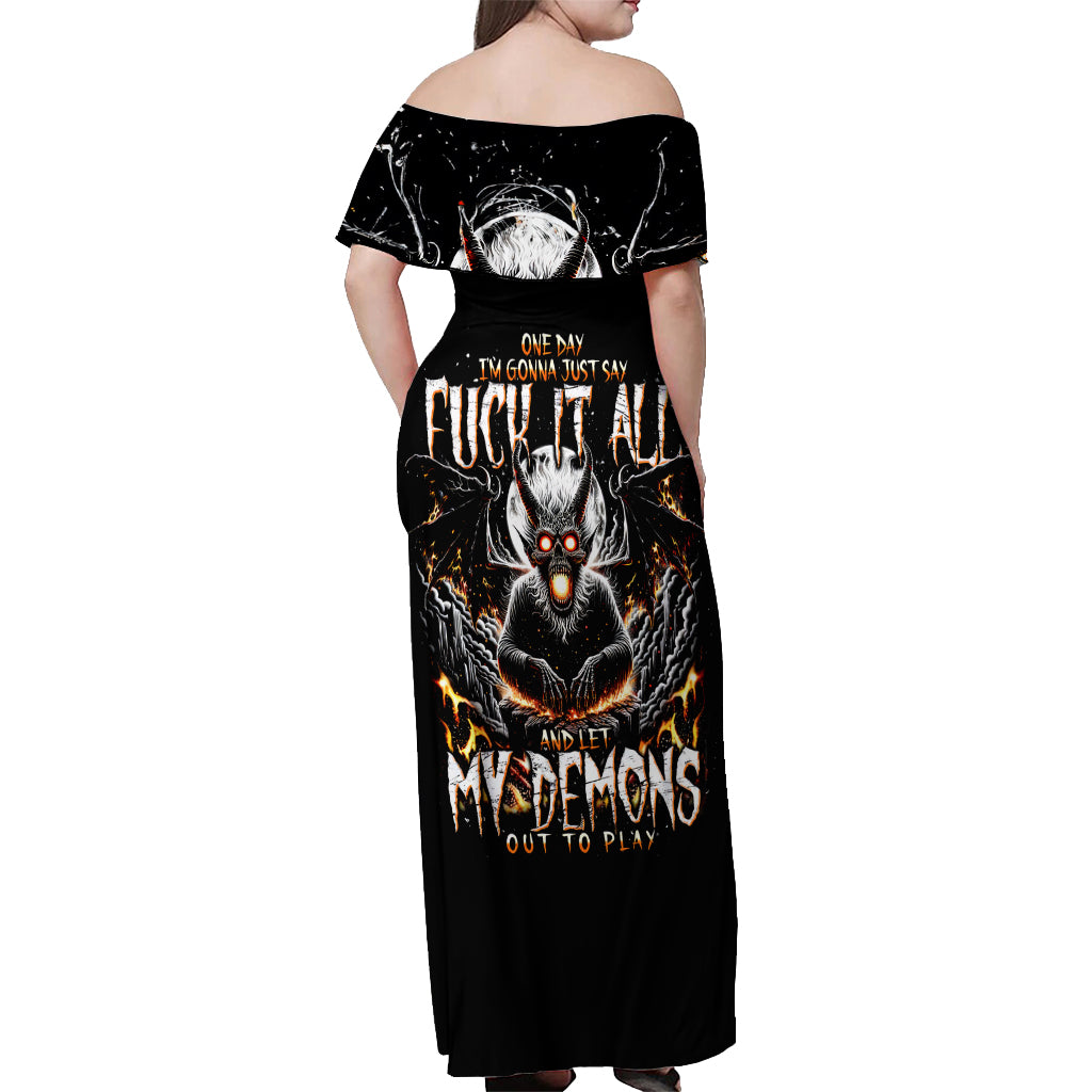 Demon Skull Off Shoulder Maxi Dress One Day I Gonna Say Fuck It All - Wonder Print Shop