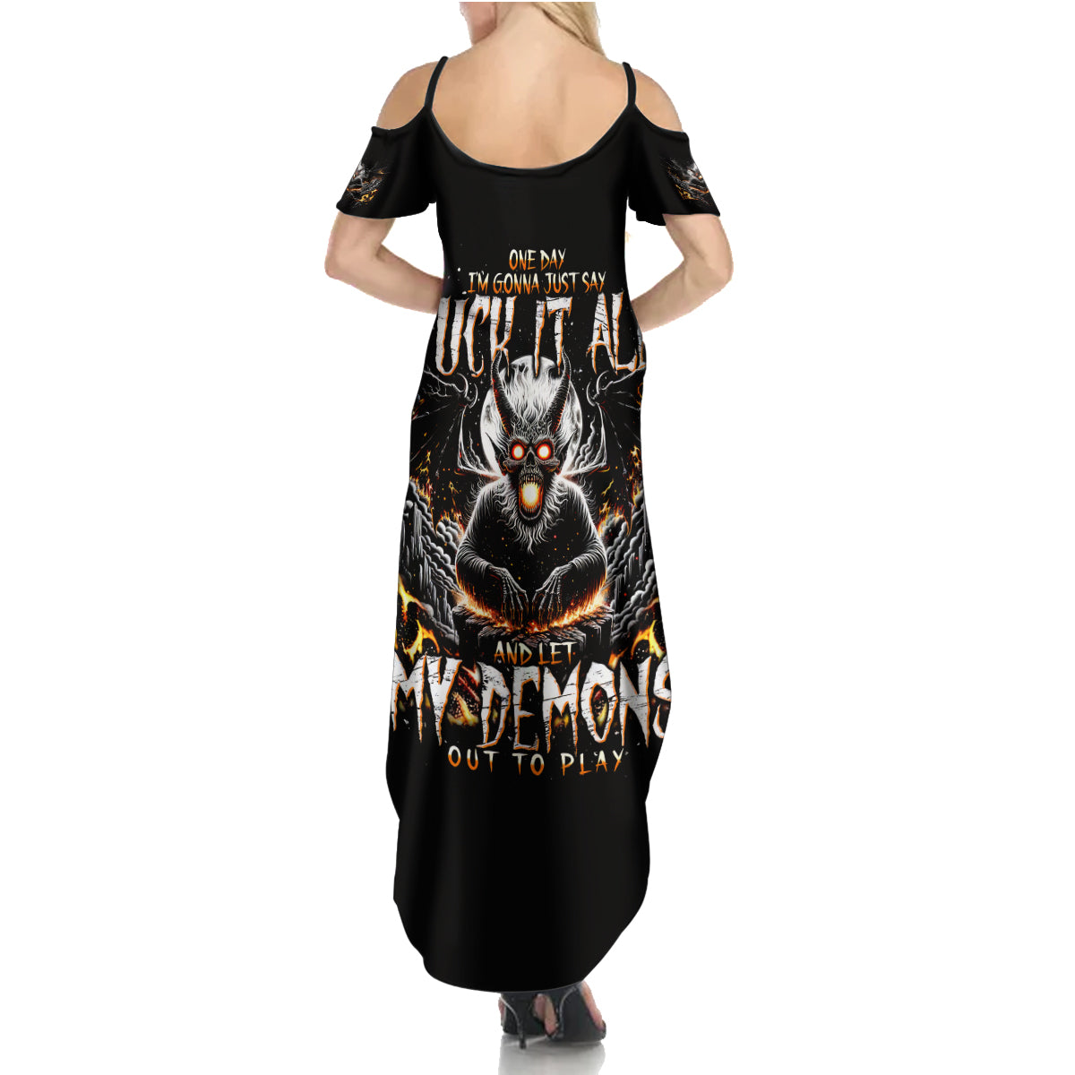 Demon Skull Summer Maxi Dress One Day I Gonna Say Fuck It All - Wonder Print Shop