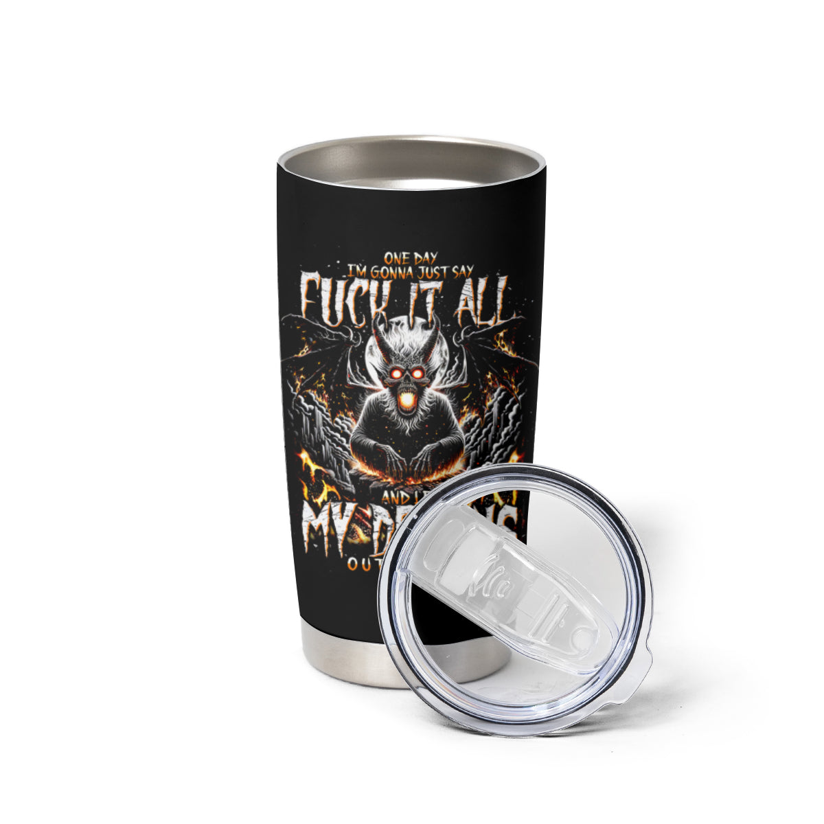 Demon Skull Tumbler Cup One Day I Gonna Say Fuck It All - Wonder Print Shop