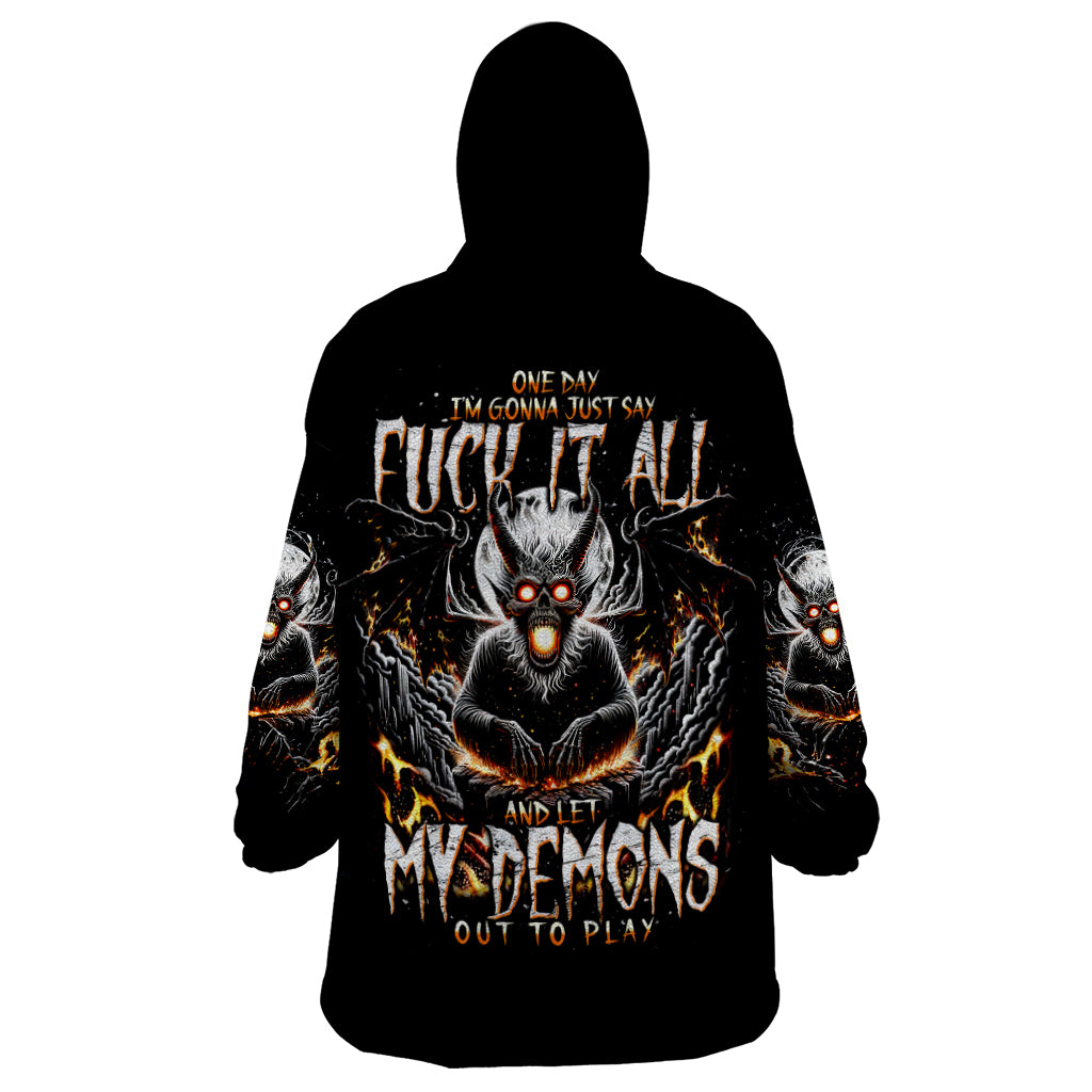 Demon Skull Wearable Blanket Hoodie One Day I Gonna Say Fuck It All - Wonder Print Shop