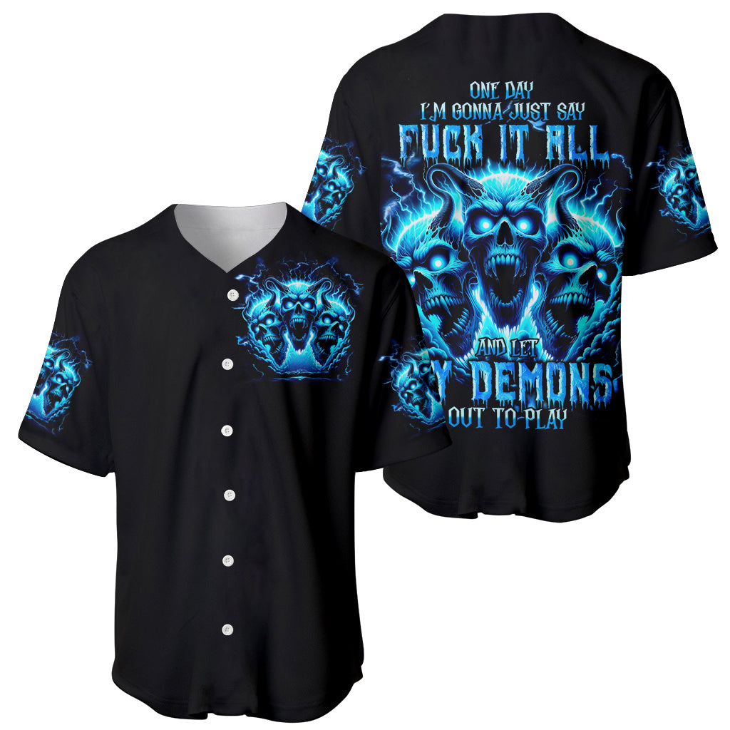 Demon Skull Baseball Jersey One Day I Gonna Say Fuck It All - Wonder Print Shop