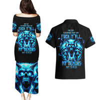Demon Skull Couples Matching Puletasi Dress and Hawaiian Shirt One Day I Gonna Say Fuck It All - Wonder Print Shop