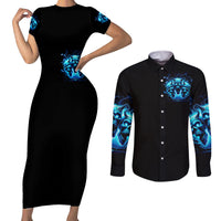 Demon Skull Couples Matching Short Sleeve Bodycon Dress and Long Sleeve Button Shirt One Day I Gonna Say Fuck It All - Wonder Print Shop
