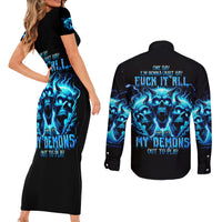 Demon Skull Couples Matching Short Sleeve Bodycon Dress and Long Sleeve Button Shirt One Day I Gonna Say Fuck It All - Wonder Print Shop