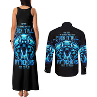 Demon Skull Couples Matching Tank Maxi Dress and Long Sleeve Button Shirt One Day I Gonna Say Fuck It All - Wonder Print Shop