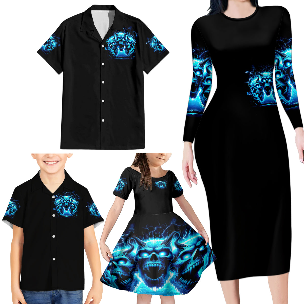 Demon Skull Family Matching Long Sleeve Bodycon Dress and Hawaiian Shirt One Day I Gonna Say Fuck It All - Wonder Print Shop