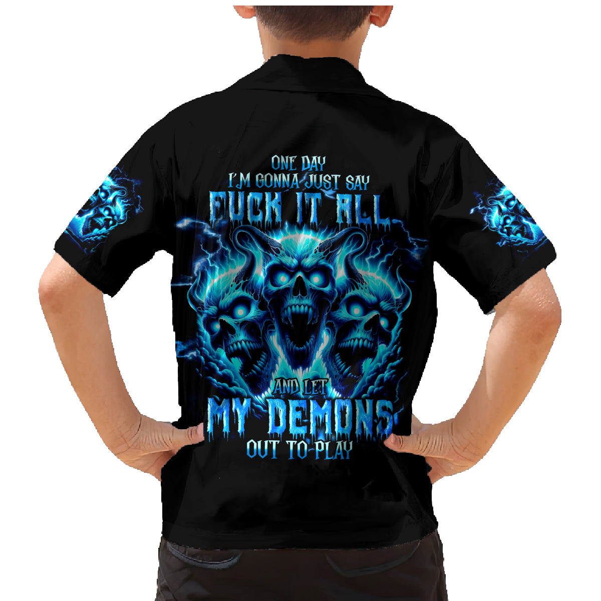 Demon Skull Family Matching Mermaid Dress and Hawaiian Shirt One Day I Gonna Say Fuck It All - Wonder Print Shop