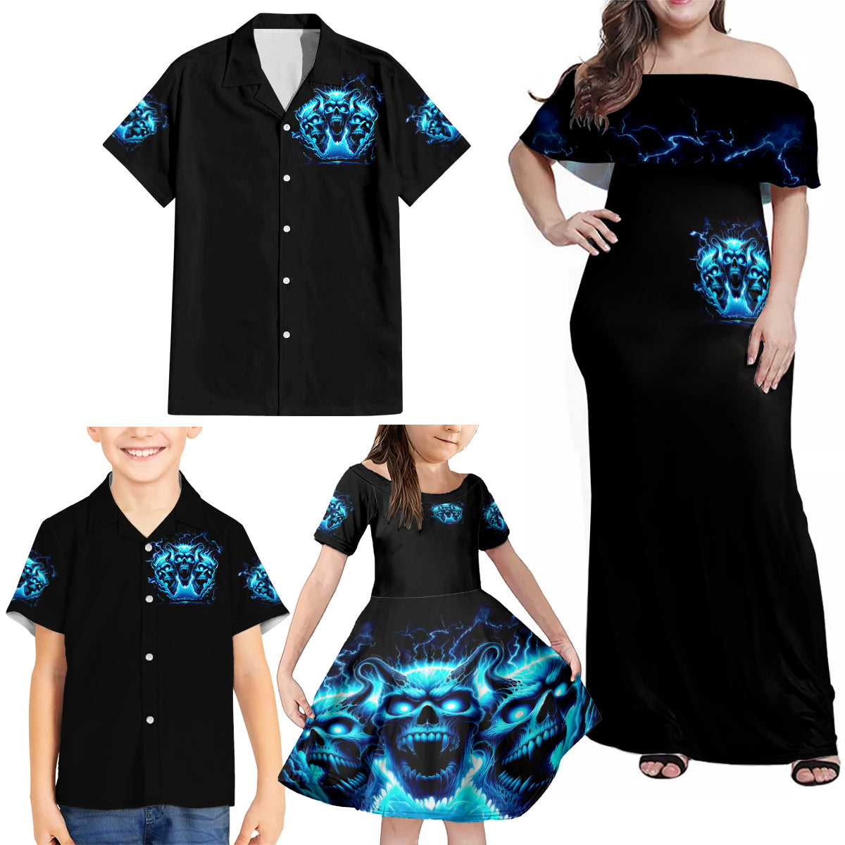 Demon Skull Family Matching Off Shoulder Maxi Dress and Hawaiian Shirt One Day I Gonna Say Fuck It All - Wonder Print Shop