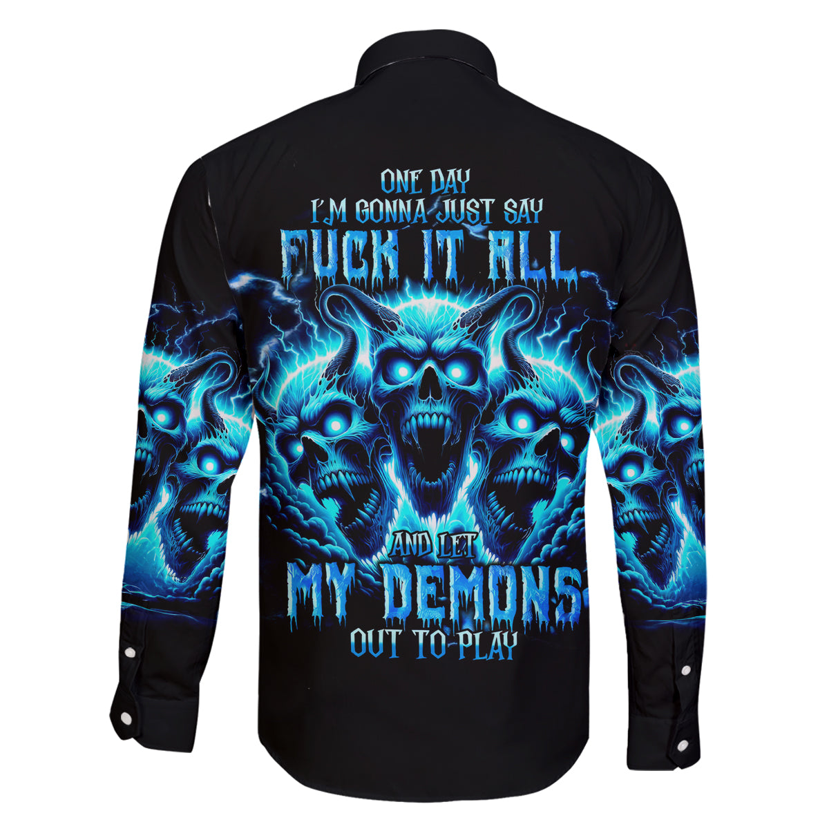 Demon Skull Family Matching Off Shoulder Maxi Dress and Hawaiian Shirt One Day I Gonna Say Fuck It All - Wonder Print Shop