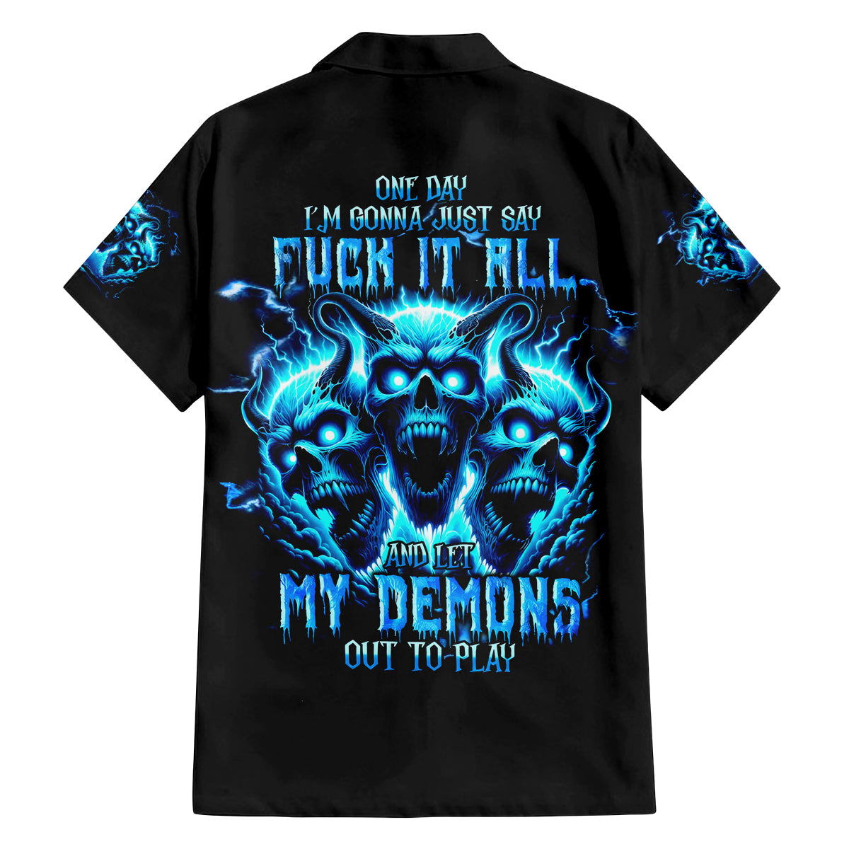 Demon Skull Family Matching Off Shoulder Short Dress and Hawaiian Shirt One Day I Gonna Say Fuck It All - Wonder Print Shop