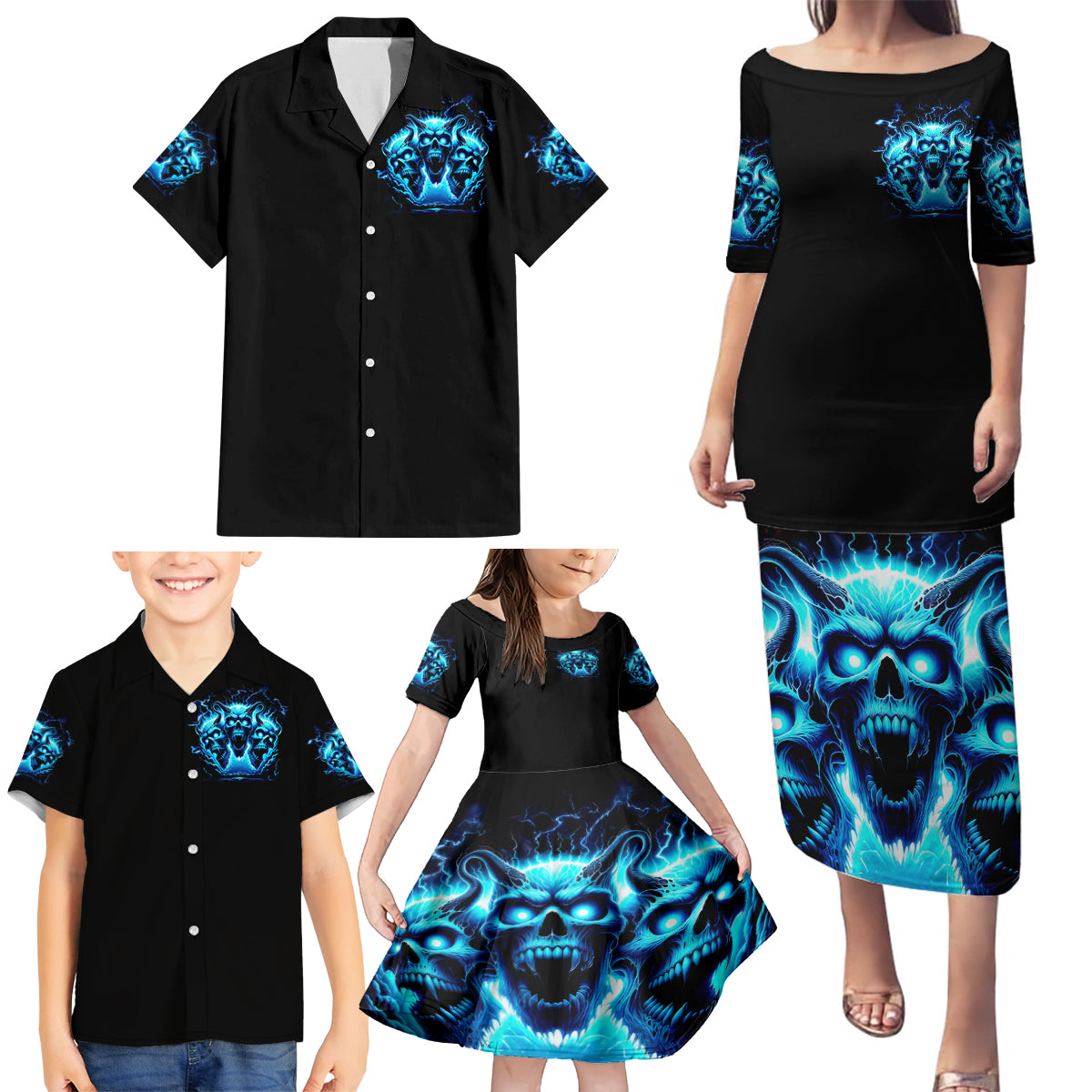 Demon Skull Family Matching Puletasi Dress and Hawaiian Shirt One Day I Gonna Say Fuck It All - Wonder Print Shop