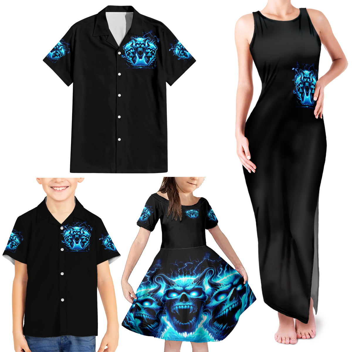 Demon Skull Family Matching Tank Maxi Dress and Hawaiian Shirt One Day I Gonna Say Fuck It All - Wonder Print Shop