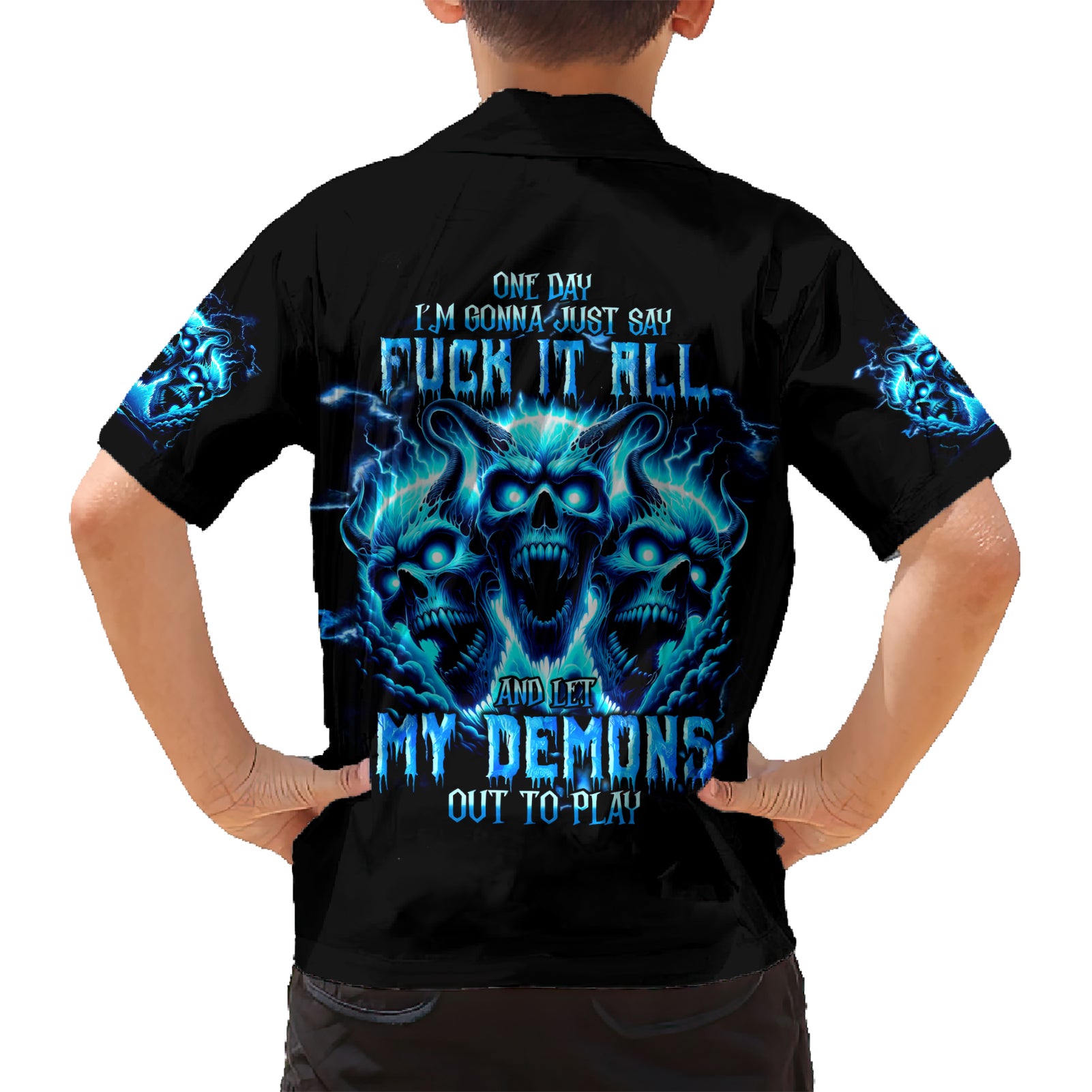 Demon Skull Kid Hawaiian Shirt One Day I Gonna Say Fuck It All - Wonder Print Shop