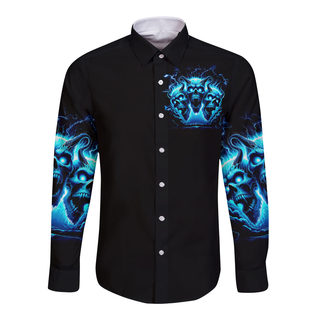 Demon Skull Long Sleeve Button Shirt One Day I Gonna Say Fuck It All - Wonder Print Shop