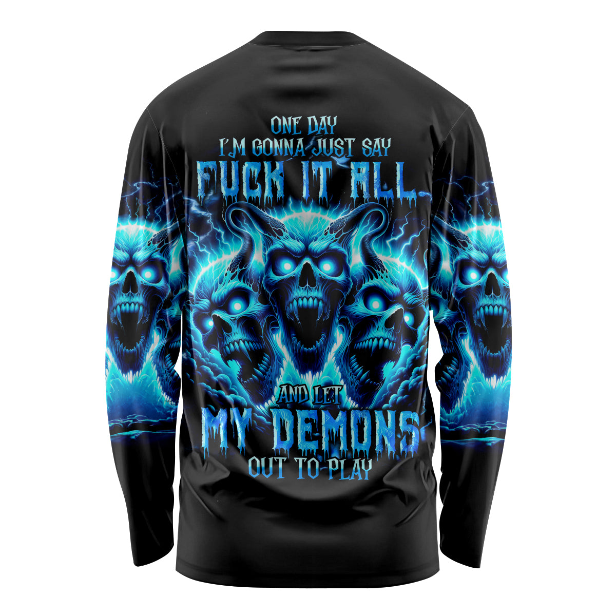 Demon Skull Long Sleeve Shirt One Day I Gonna Say Fuck It All - Wonder Print Shop