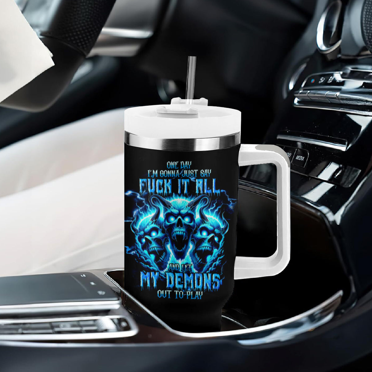 Demon Skull Tumbler With Handle One Day I Gonna Say Fuck It All - Wonder Print Shop