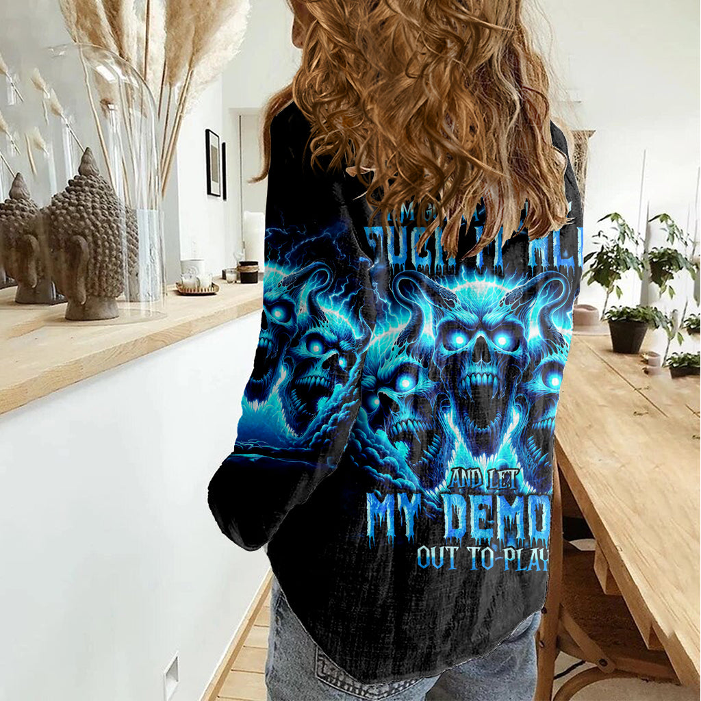Demon Skull Women Casual Shirt One Day I Gonna Say Fuck It All - Wonder Print Shop