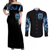 Thunder Skull Couples Matching Off Shoulder Maxi Dress and Long Sleeve Button Shirt You My Friend Should Have Been Swallowed - Wonder Print Shop