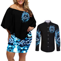 Thunder Skull Couples Matching Off Shoulder Short Dress and Long Sleeve Button Shirt You My Friend Should Have Been Swallowed - Wonder Print Shop