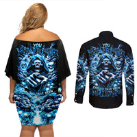 Thunder Skull Couples Matching Off Shoulder Short Dress and Long Sleeve Button Shirt You My Friend Should Have Been Swallowed - Wonder Print Shop