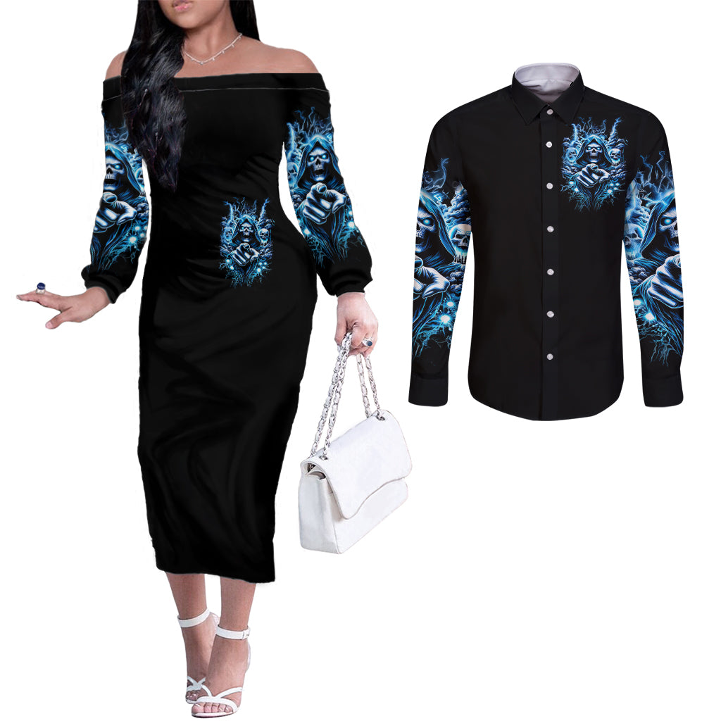thunder-skull-couples-matching-off-the-shoulder-long-sleeve-dress-and-long-sleeve-button-shirt-you-my-friend-should-have-been-swallowed