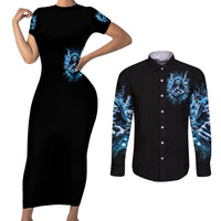 Thunder Skull Couples Matching Short Sleeve Bodycon Dress and Long Sleeve Button Shirt You My Friend Should Have Been Swallowed - Wonder Print Shop