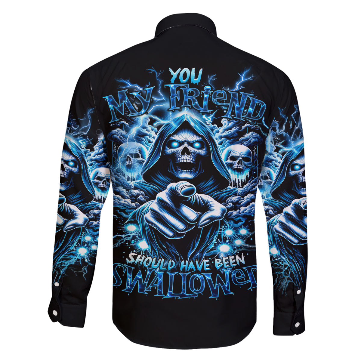 Thunder Skull Family Matching Long Sleeve Bodycon Dress and Hawaiian Shirt You My Friend Should Have Been Swallowed - Wonder Print Shop