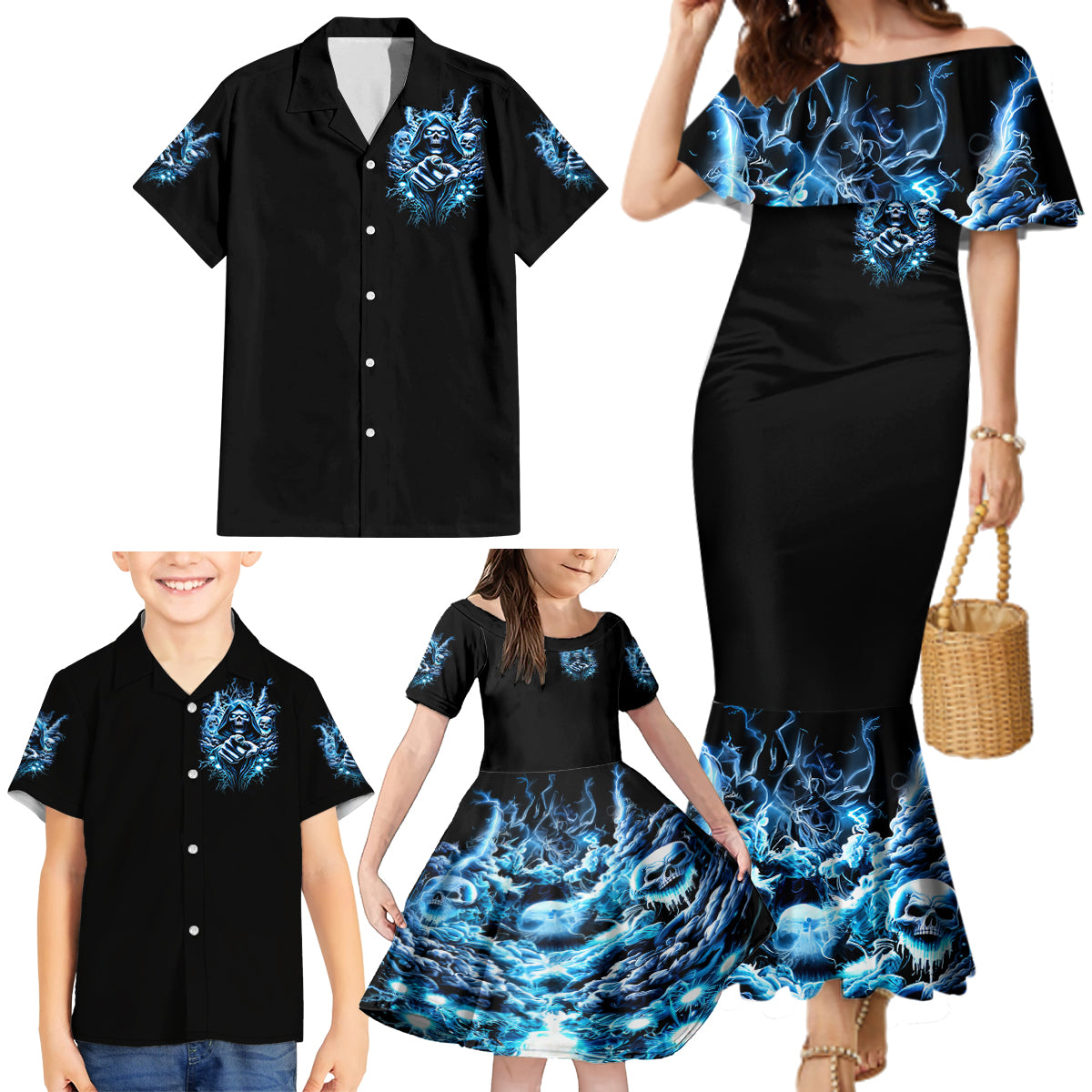 Thunder Skull Family Matching Mermaid Dress and Hawaiian Shirt You My Friend Should Have Been Swallowed - Wonder Print Shop