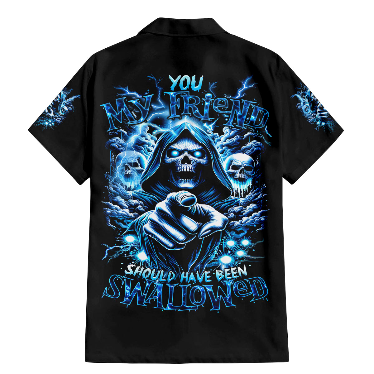 Thunder Skull Family Matching Mermaid Dress and Hawaiian Shirt You My Friend Should Have Been Swallowed - Wonder Print Shop