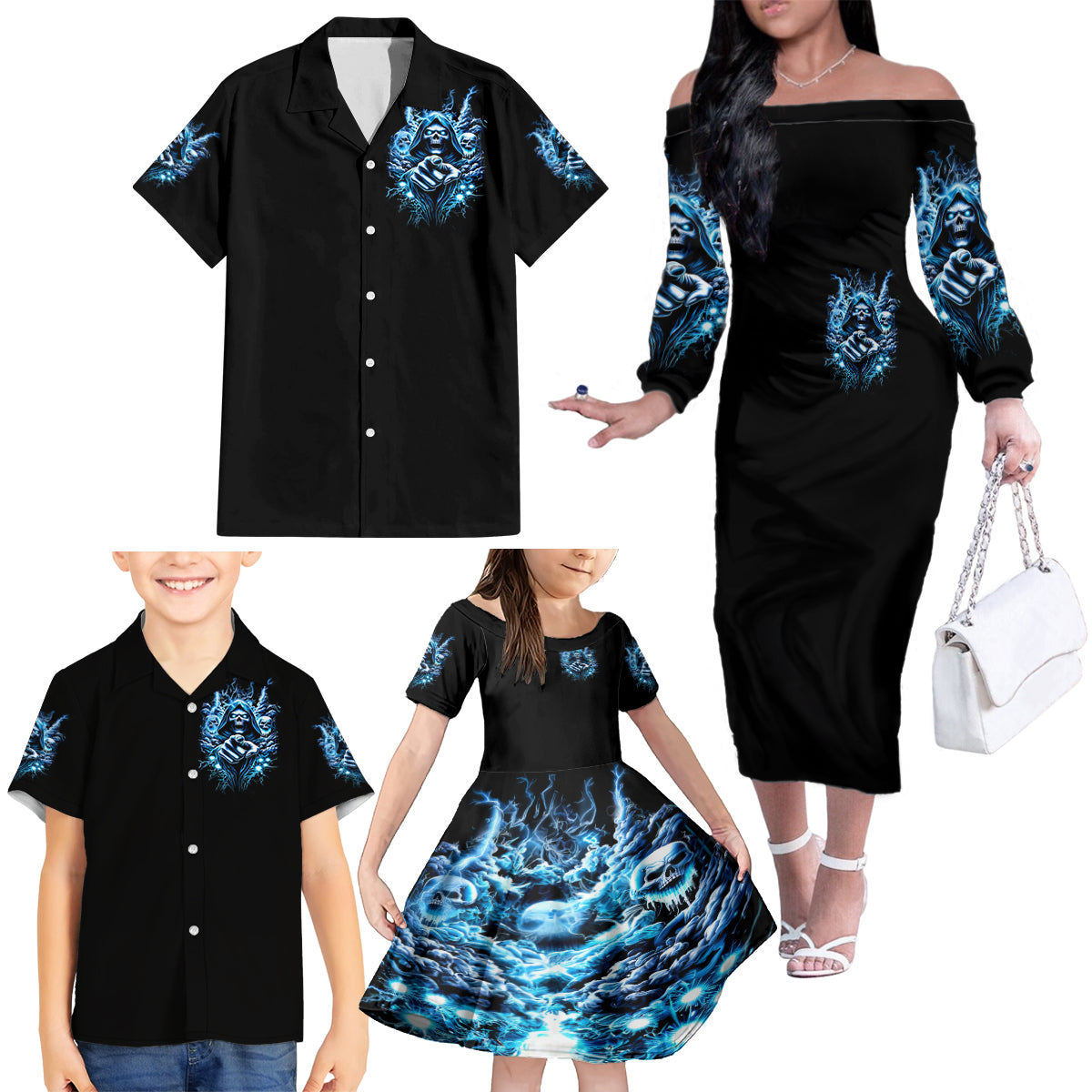 Thunder Skull Family Matching Off Shoulder Long Sleeve Dress and Hawaiian Shirt You My Friend Should Have Been Swallowed - Wonder Print Shop