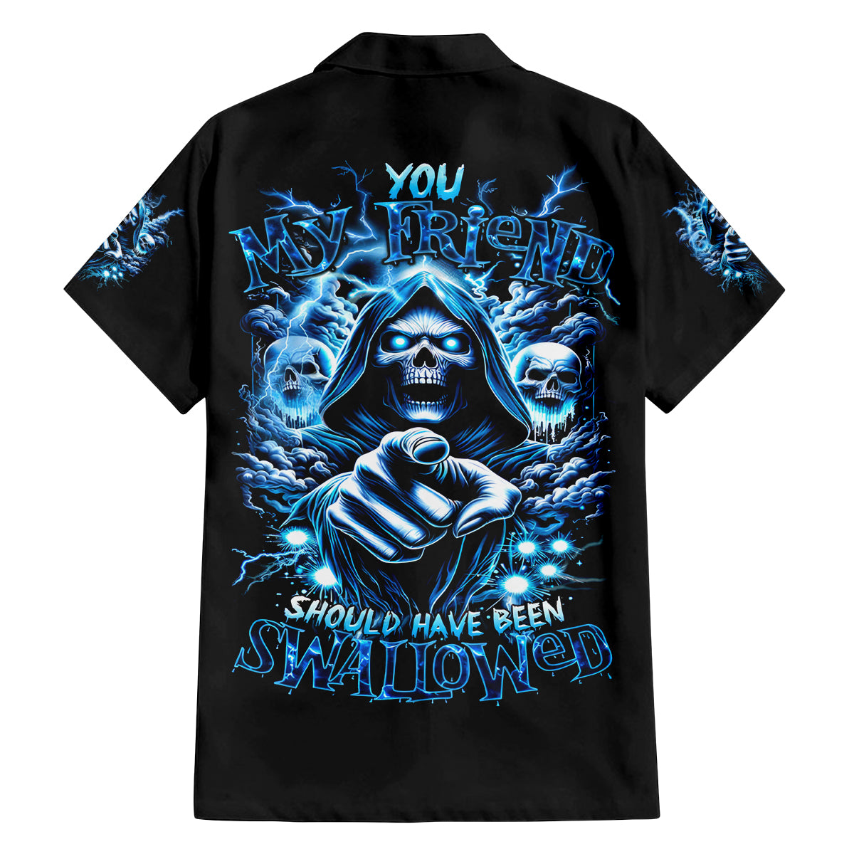 Thunder Skull Family Matching Off Shoulder Short Dress and Hawaiian Shirt You My Friend Should Have Been Swallowed - Wonder Print Shop