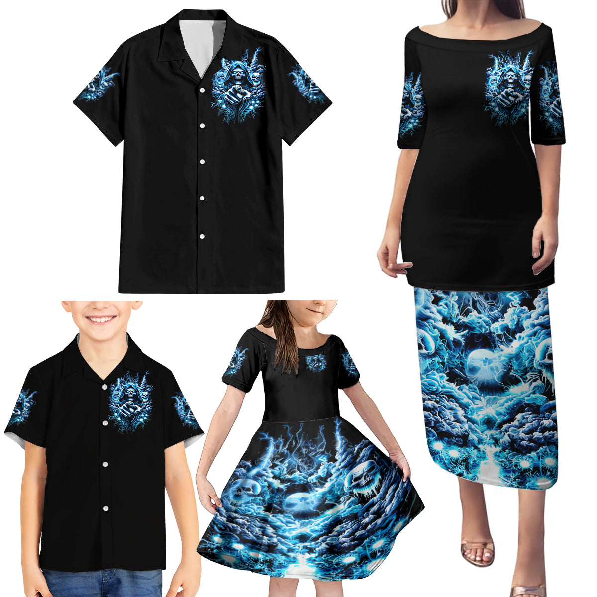 Thunder Skull Family Matching Puletasi Dress and Hawaiian Shirt You My Friend Should Have Been Swallowed - Wonder Print Shop