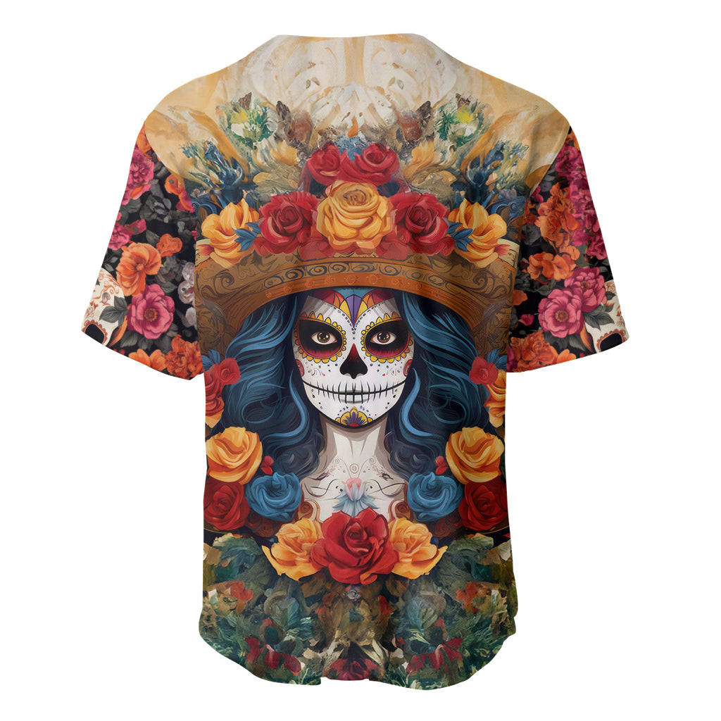 Day of Dead Lady Baseball Jersey Sugar Skull Field Rose Lady - Wonder Print Shop