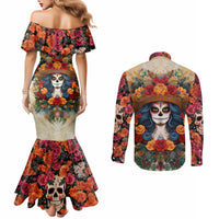 day-of-dead-lady-couples-matching-mermaid-dress-and-long-sleeve-button-shirt-sugar-skull-field-rose-lady
