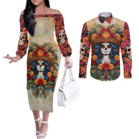 day-of-dead-lady-couples-matching-off-the-shoulder-long-sleeve-dress-and-long-sleeve-button-shirt-sugar-skull-field-rose-lady