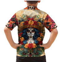 Day of Dead Lady Family Matching Mermaid Dress and Hawaiian Shirt Sugar Skull Field Rose Lady - Wonder Print Shop