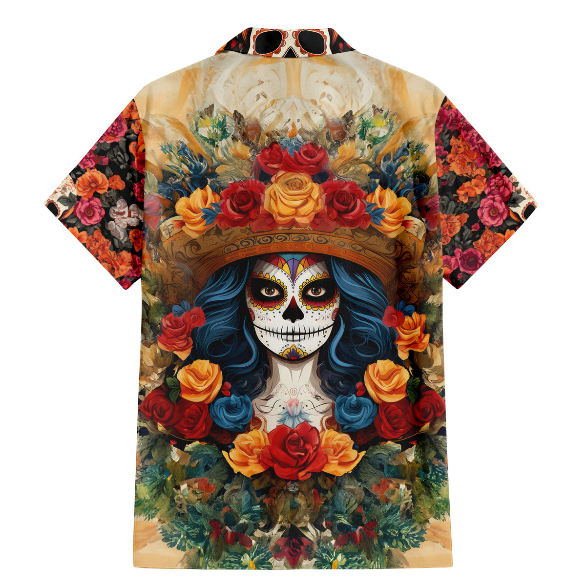Day of Dead Lady Family Matching Mermaid Dress and Hawaiian Shirt Sugar Skull Field Rose Lady - Wonder Print Shop