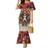 Day of Dead Lady Family Matching Mermaid Dress and Hawaiian Shirt Sugar Skull Field Rose Lady - Wonder Print Shop