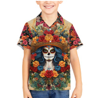 Day of Dead Lady Family Matching Mermaid Dress and Hawaiian Shirt Sugar Skull Field Rose Lady - Wonder Print Shop