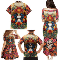 Day of Dead Lady Family Matching Puletasi Dress and Hawaiian Shirt Sugar Skull Field Rose Lady - Wonder Print Shop