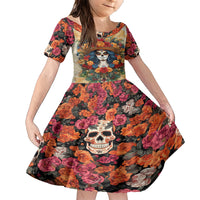 Day of Dead Lady Family Matching Short Sleeve Bodycon Dress and Hawaiian Shirt Sugar Skull Field Rose Lady - Wonder Print Shop