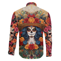 Day of Dead Lady Family Matching Short Sleeve Bodycon Dress and Hawaiian Shirt Sugar Skull Field Rose Lady - Wonder Print Shop