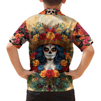 Day of Dead Lady Family Matching Summer Maxi Dress and Hawaiian Shirt Sugar Skull Field Rose Lady - Wonder Print Shop