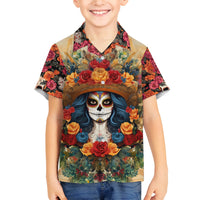 Day of Dead Lady Family Matching Summer Maxi Dress and Hawaiian Shirt Sugar Skull Field Rose Lady - Wonder Print Shop