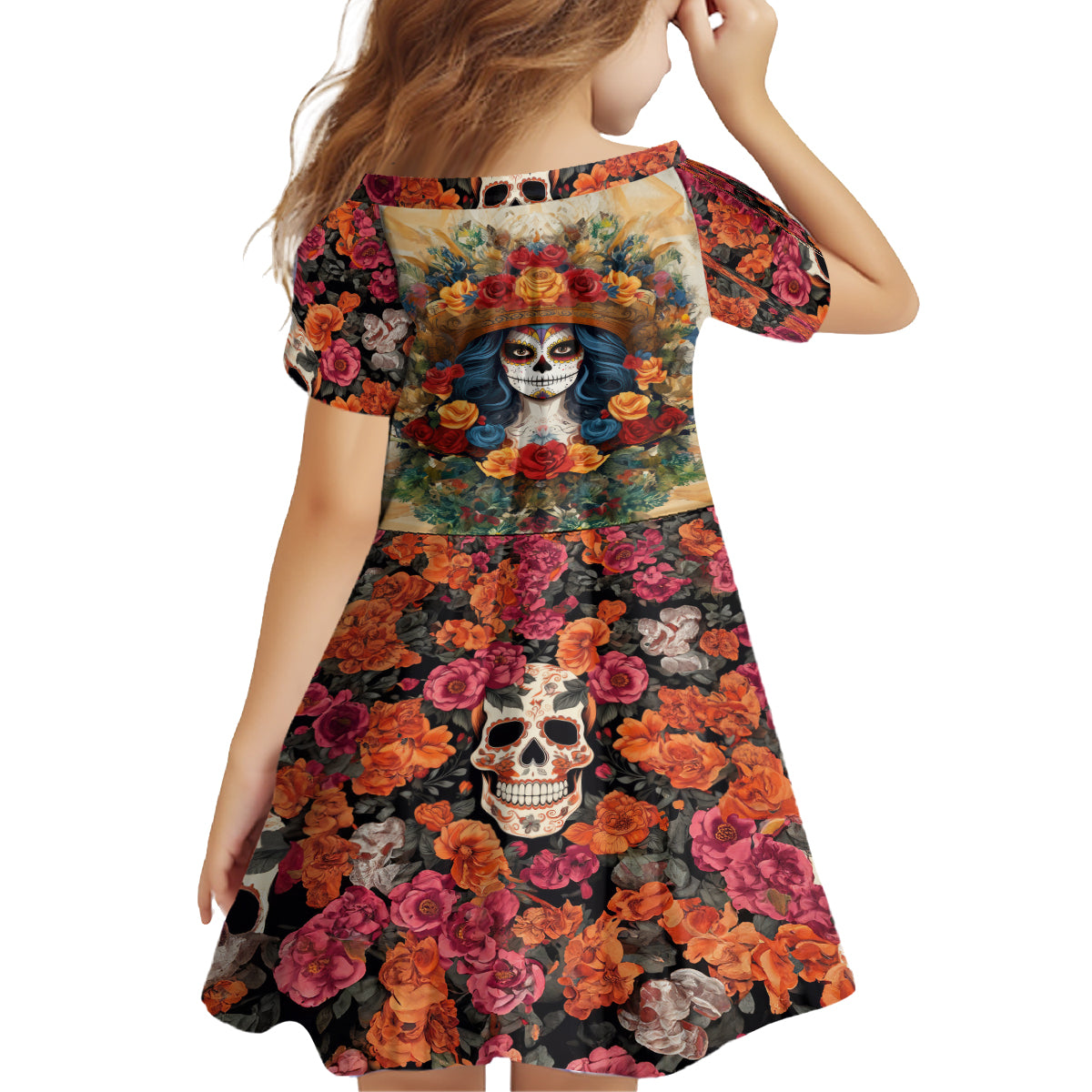 Day of Dead Lady Family Matching Tank Maxi Dress and Hawaiian Shirt Sugar Skull Field Rose Lady - Wonder Print Shop