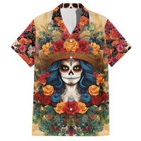 Day of Dead Lady Hawaiian Shirt Sugar Skull Field Rose Lady - Wonder Print Shop