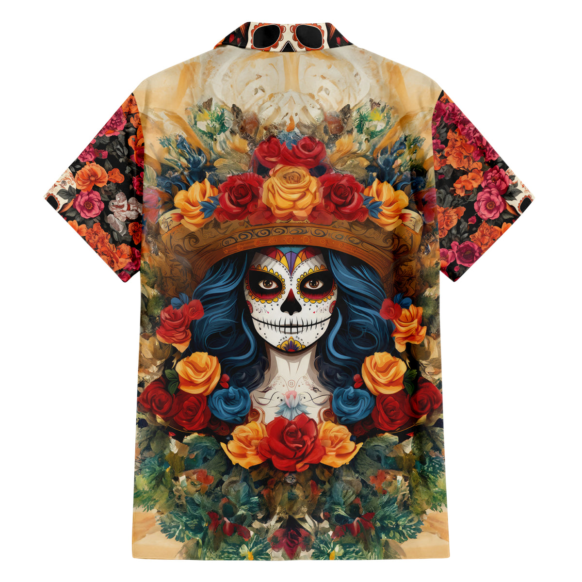 Day of Dead Lady Hawaiian Shirt Sugar Skull Field Rose Lady - Wonder Print Shop