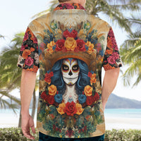 Day of Dead Lady Hawaiian Shirt Sugar Skull Field Rose Lady - Wonder Print Shop
